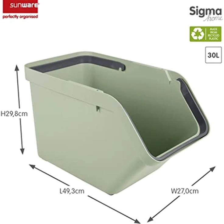 Sunware Sigma Home Sortiereinheit 3er Set, 30 Liter, mit Griffen und stapelbarem Deckel - Grün – Bild 3