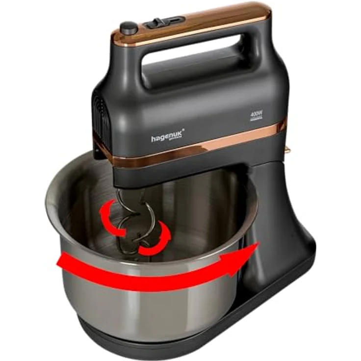 Hagenuk Standmixer 3,5L Rührmaschine Mixer Knetmaschine Rührgerät Küchenmaschine, 400 Watt, Dekorring roségoldfarben – Bild 4