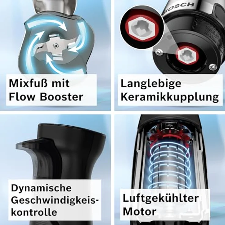 Bosch Hausgeräte Series 6 MSM6M830, Stabmixer mit 1200 Watt, Edelstahl-Gehäuse, Quattro-Blade System Pro, Silber – Bild 3