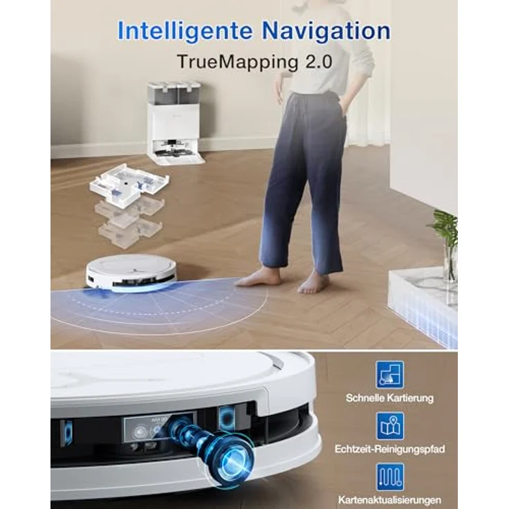ECOVACS DEEBOT T50 OMNI WHITE GEN2, Saugroboter mit 21.000 Pa Saugkraft, Staubbeutel, Saug- und Wischfunktion, automatische OMNI-Station – Bild 8