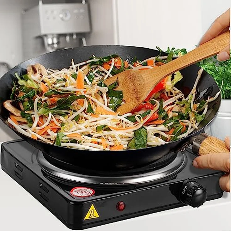 Retoo Elektrische Kochplatte für Küche oder Camping, Einzelkochplatte, Kochfeld für Büro, kleine Herdplatte, Temperatureinstellung, Mobile Campingkocher, Stove, 1000W Schwarz – Bild 5