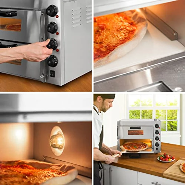VERTES Gastro Pizzaofen FA6-P02, professioneller Steinofen mit Doppelkammer, 3000W, Temperaturbereich 50-350°C, Timerfunktion und Beleuchtung, Edelstahlgehäuse – Bild 6