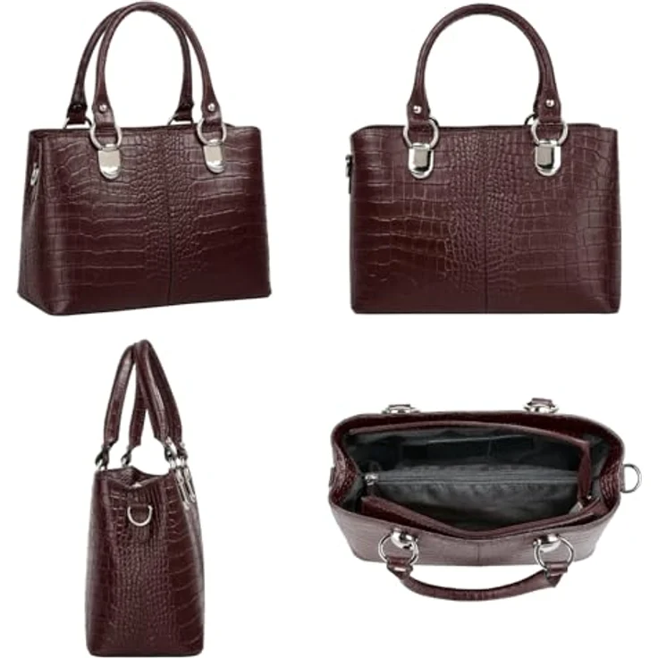 Cluty Umhängetasche, echt Leder in Kroko-Optik, Made in Italy, 2-geteiltes Hauptfach, abnehmbarer Schultergurt, Bodennägel – Bild 3