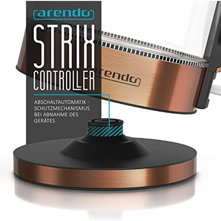 Arendo Glas Wasserkocher Edelstahl 2200 W 1,7 L Kupfer – Bild 4