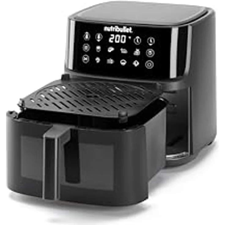NutriBullet Crisplite Vision NBA0811DG, Luftfritteuse mit 8 l Kapazität, digitale Steuerung 80-200 °C, PFAS-frei, 8 automatische Einstellungen, Mattschwarz, 2000 W, spülmaschinenfester Korb – Bild 4