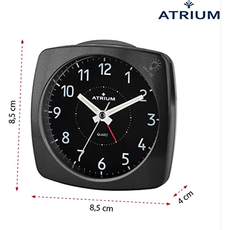 Atrium A251-7, Analog Quarz Wecker ohne Ticken, mit Licht und Snooze, Schwarz Metallic, 8,5 x 8,5 x 4 cm – Bild 4