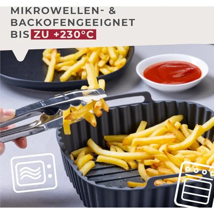 Fackelmann Silikonform für Heißluftfritteuse, 21 cm, eckig, aschgrau, antihaftbeschichtet, spülmaschinengeeignet – Bild 6