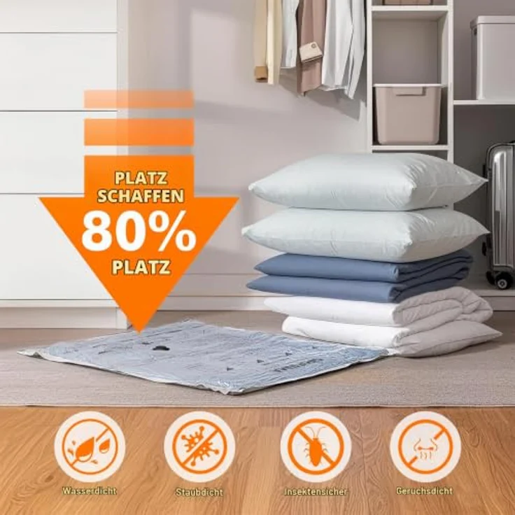 GRIFEMA GH83 Vakuumbeutel Set, 12 Stück in 4 Größen (Small bis Extra Large) inkl. Handpumpe, feuchtigkeitsbeständig und platzsparend für Textilien – Bild 2