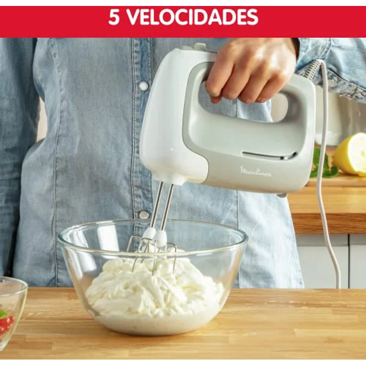 Moulinex HM450B Mixer, 450W, Edelstahl, 5 Geschwindigkeitsstufen, ergonomisch, grau – Bild 4