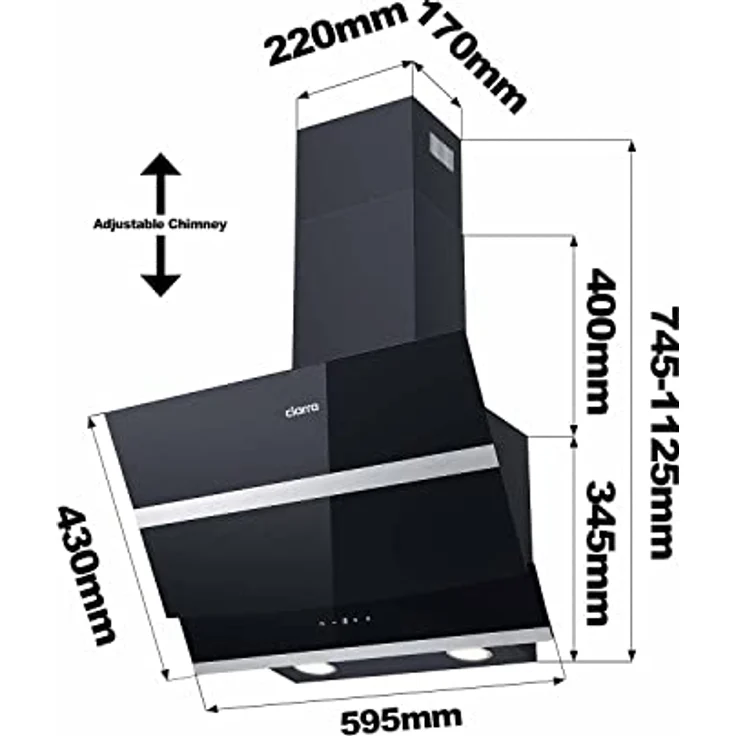 CIARRA CBCB6736N A + + Kopffreie Dunstabzugshaube Schräghaube 60cm 650m³/h TouchControl mit CBCF003 Aktivkohlefilter Glas – Bild 5