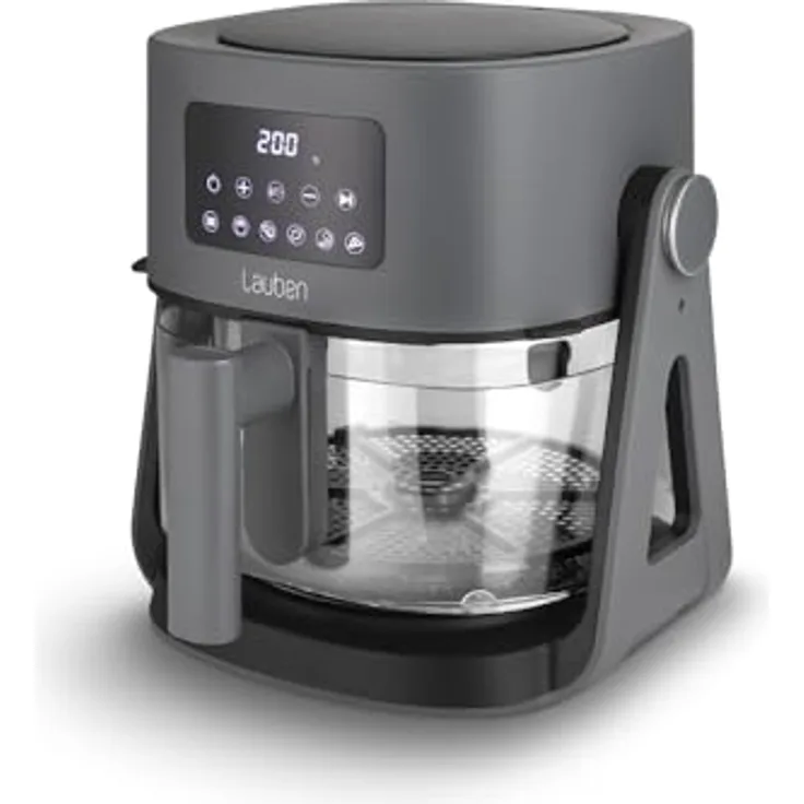 Lauben Glass&Grill Air Fryer 3in1 5500BG Heißluftfritteuse mit 5,5 l Glas-Frittierkorb, 6 Programme + Manuelles Einstellen, Grill- und Bratpfannenfunktion