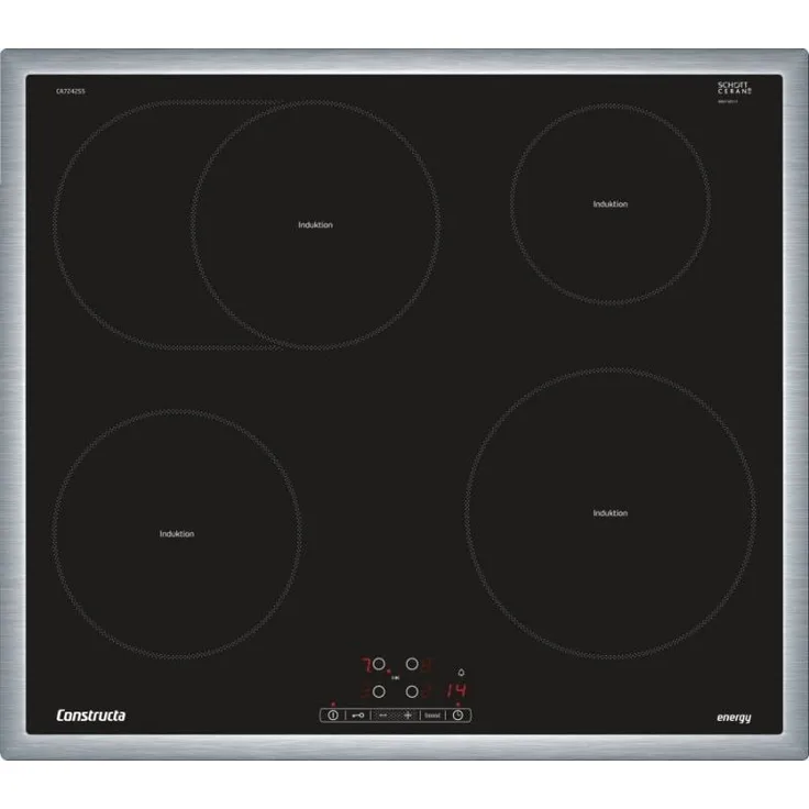 Constructa CA724255 Induktionskochfeld, Breite 60 cm, aufliegender Rahmen, TouchControl, Restwärmeanzeige, Timer, schwarz