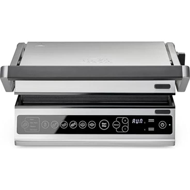 Solis Contact Grill Pro (Typ 7953), Elektrogrill 180° aufklappbar, Panini Maker, Sandwich Toaster, Edelstahl, antihaftbeschichtet, spülmaschinenfest, Waffeleisen Funktion