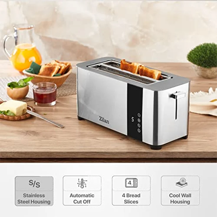 Zilan Toaster ZLN-6234, 4 Scheiben, 1400 W, Edelstahl Gehäuse, Brötchenaufsatz, Krümelschublade, Cool-Touch Design - Preisvergleich – Bild 5