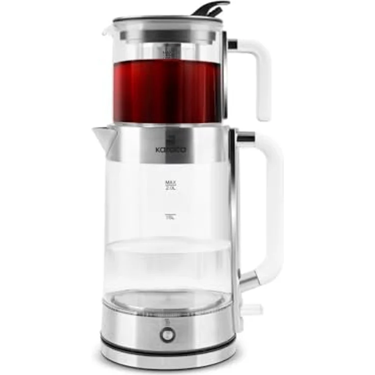 Karaca Luma Glas-Teemaschine, 2200W mit 0,8L Teekanne & 2L Wasserkocher, Warmhaltefunktion, LED-Beleuchtung, für 30 Gläser/13 Tassen, elegantes Glasdesign mit Griffen – Bild 1