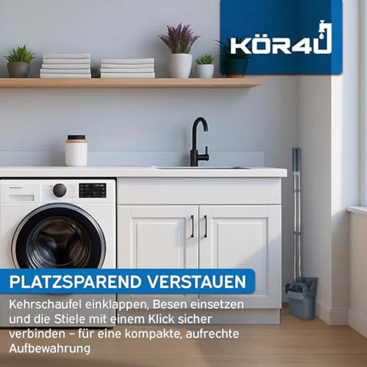 kör4u Besen-Set mit langem Stiel und Kehrschaufel, 180 Grad drehbarer Besenkopf, ergonomisch und platzsparend für Tierhaare und Hartböden – Bild 2