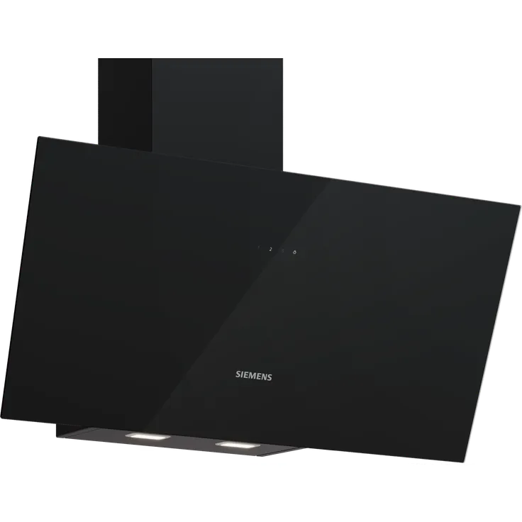 Siemens LC85KDF61, Wand-Dunstabzugshaube im schrägen Design mit schwarzer Glasfront, 3 Leistungsstufen, LED-Beleuchtung, Abluft- und Umluftbetrieb