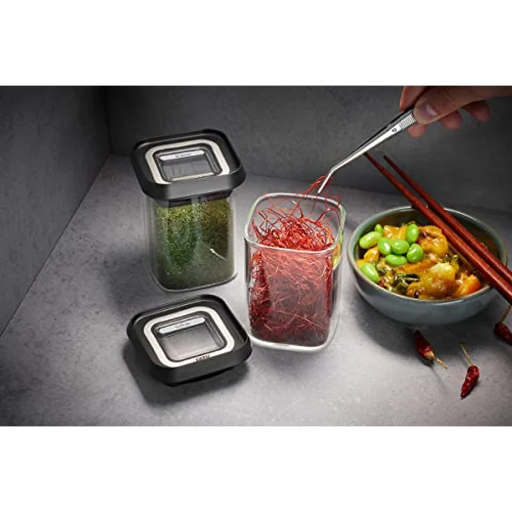 Gefu Vorratsdose PANTRY, mini, 180 ml, transparente Borosilikatglas mit luftdichtem grauen Deckel und Sichtfenster – Bild 2