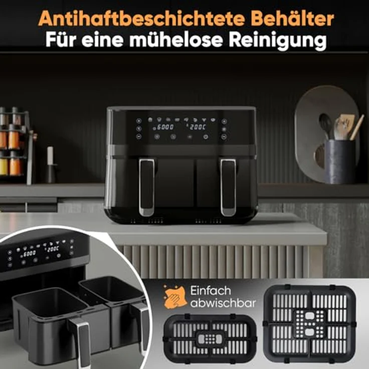 ProfiCook Heißluftfritteuse PC-FR 1295 H, Zeitgleich-fertig-System, 9L, 2 Kammern, Edelstahlfront – Bild 6