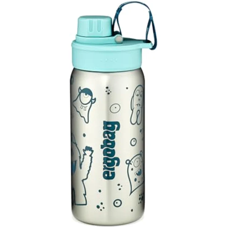 ergobag Trinkflasche aus Edelstahl, auslaufsichere 0,5 l Flasche mit Namensschild, Petrol – Bild 5