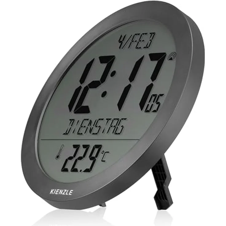 Kienzle Funkwanduhr Tischuhr mit 18,7 cm Display, DCF-Zeit, Temperaturanzeige, 2 Weckzeiten, Schlummerfunktion, anthrazit – Bild 2