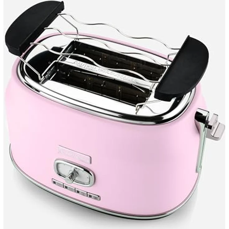 Westinghouse Retro Toaster 2 Scheiben, Abnehmbarer Brötchenaufsatz, 6 Bräunungsstufen, Brotzentrierung, Auftau-, Aufwärm- & Stoppfunktion, Kontrollleuchte, Ausziehbare Krümelschale, pink – Bild 3