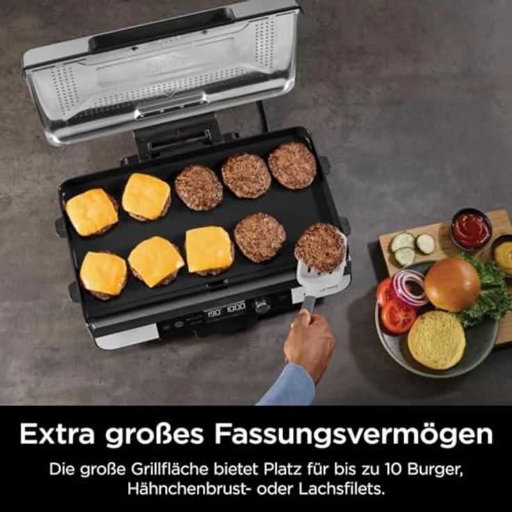 Ninja Sizzle Pro XL Indoor-Grill & Plancha, 1150 cm² Kochfläche, Antihaft-Keramikbeschichtung, abnehmbarer Deckel, Silber/Schwarz GX101EU – Bild 5