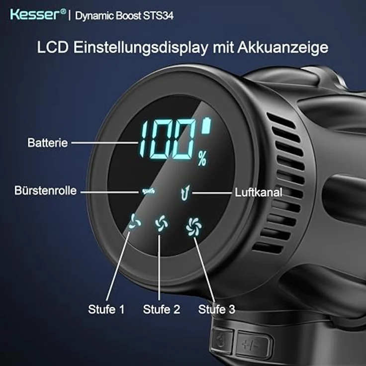 KESSER® Akku Staubsauger STS34, kabellos mit 70 Min. Laufzeit, HEPA-Filter, LED-Display, Anti-Tangle-Bodenbürste für Hartböden und Teppiche – Bild 3