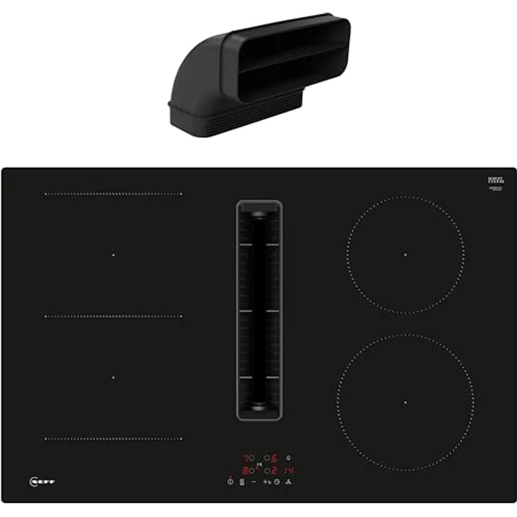 Neff Set V58NBSGA7 bestehend aus V58NBS1L0 Induktionskochfeld mit Dunstabzug, 80 cm, rahmenlos aufliegend, N 50 und Z861SB2 90° Flachkanalbogen mit großem Radius, vertikale Konfiguration