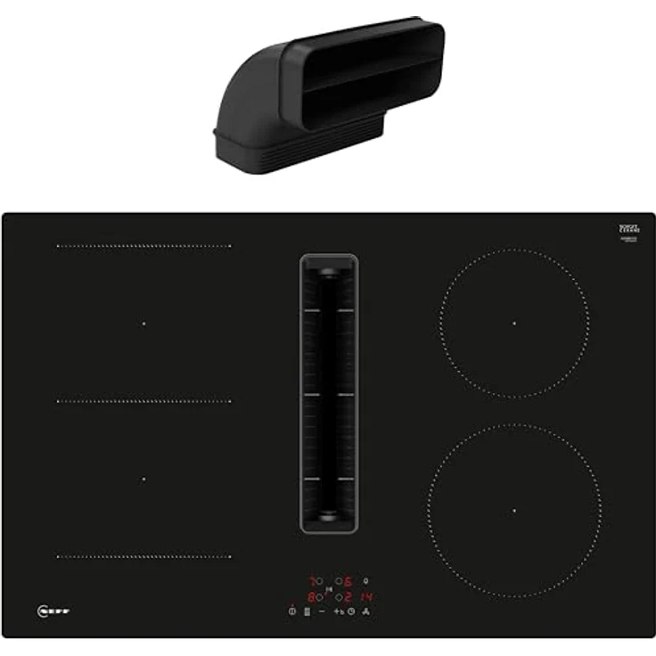 Neff Set V58NBSGA7 bestehend aus V58NBS1L0 Induktionskochfeld mit Dunstabzug, 80 cm, rahmenlos aufliegend, N 50 und Z861SB2 90° Flachkanalbogen mit großem Radius, vertikale Konfiguration – Bild 1