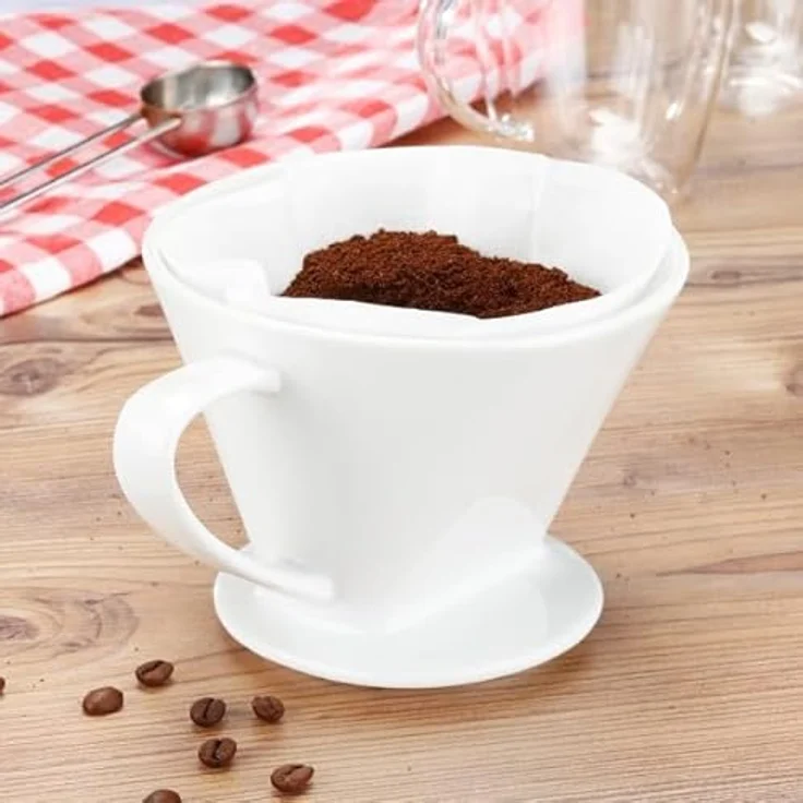 Rungassi Handfilter Kaffeefilter Gr. 4, Kaffeebereiter aus weißer Keramik für volles Aroma, Höhe 10,5 cm, Ø 14 cm – Bild 2