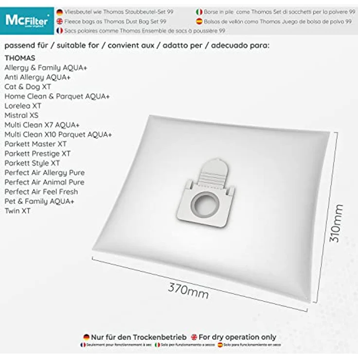 McFilter | SPARSET 20 Staubsaugerbeutel + Filterset geeignet für Thomas Pet & Family Aqua+, XT, XS, X7 X8 X10 Staubsauger | Hochwertig | Sparset – Bild 2