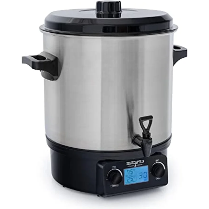 Stagecaptain GWK-27D Glühweinkocher - Digitaler Einkochautomat mit 27 Liter - LCD-Anzeige - 2000 Watt - Edelstahl - Einfache Bedienung (Temperatur und Zeitschaltuhr) - Abschaltautomatik - Silber – Bild 1