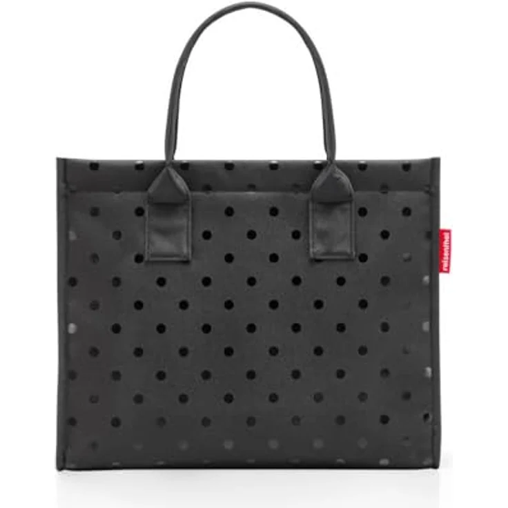 reisenthel daily shopper glossy dots black, geräumige Handtasche mit Metalldruckknopf, Innentasche mit Reißverschluss, 42 x 35 x 17 cm, Volumen 14 l – Bild 1