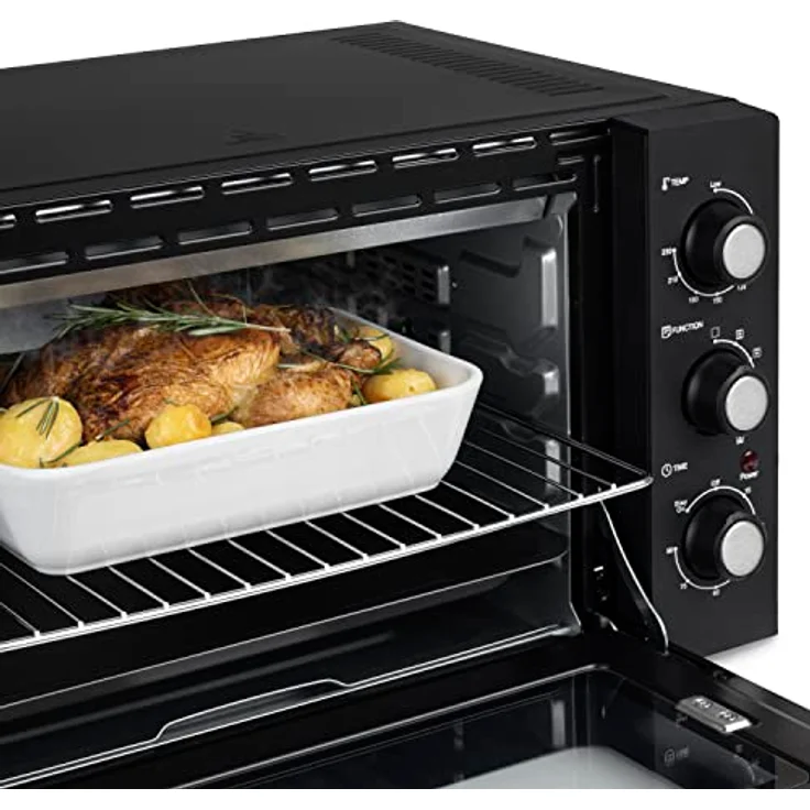 Kompakter Mini-Backofen, FO42 H.Koenig, Kapazität 42 l, Temperatur bis 230 °C, 5 Kochmodi, Timer bis 90 Minuten, Umluft/Brötchen, mit Zange, Krümelaufnehmer und Drehspieß, 2000 W – Bild 5