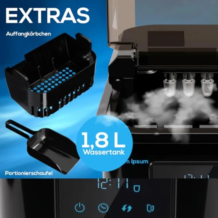 TroniTechnik Eiswürfelmaschine TT-EM 03, leistungsstarke Kompressortechnik mit verschiedenen Eiswürfelgrößen und intuitivem Display – Bild 4