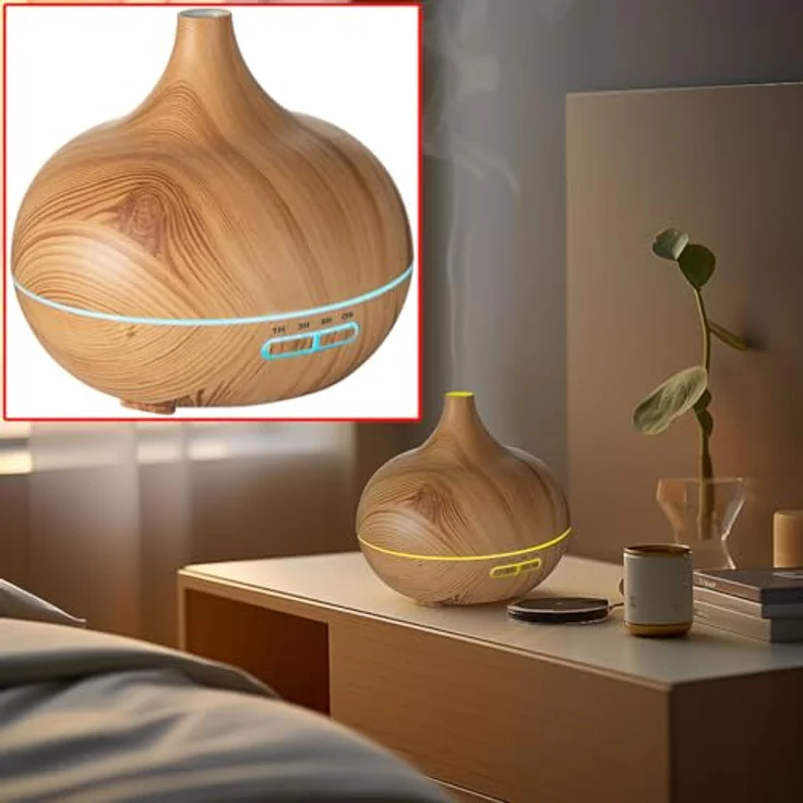 Casativo Aroma-Diffuser in Holzoptik, 300 ml, LED-Beleuchtung in 7 Farben, Timer und ultraschallbetriebene Luftbefeuchtung – Bild 6