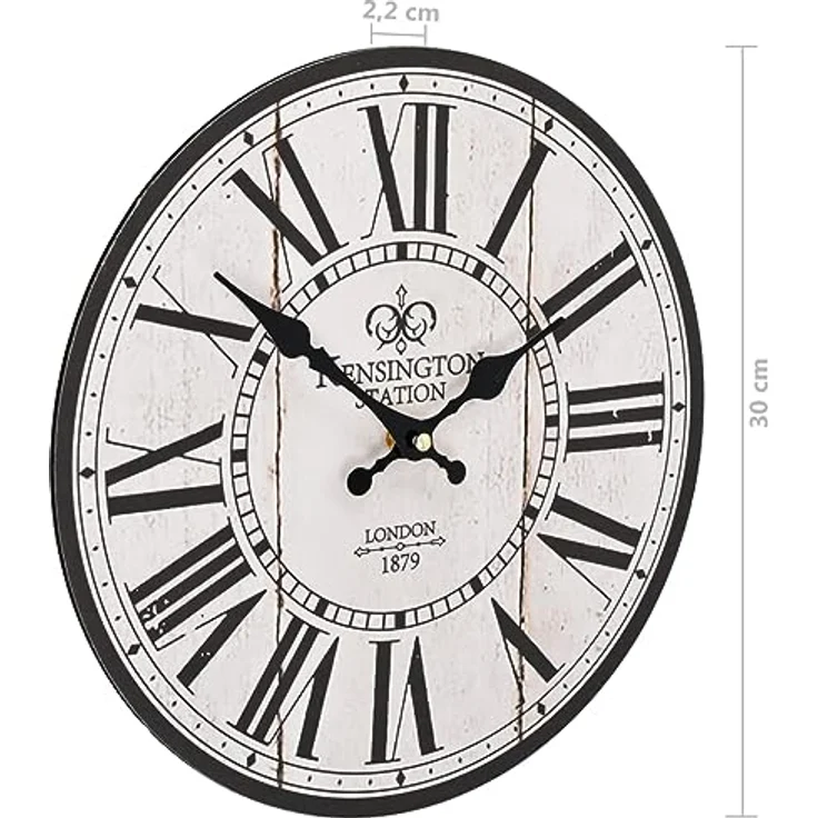vidaXL Wanduhr Vintage Wanduhr London 30 cm, Nostalgischer Retro-Stil, Farbe: Weiß und Schwarz – Bild 3