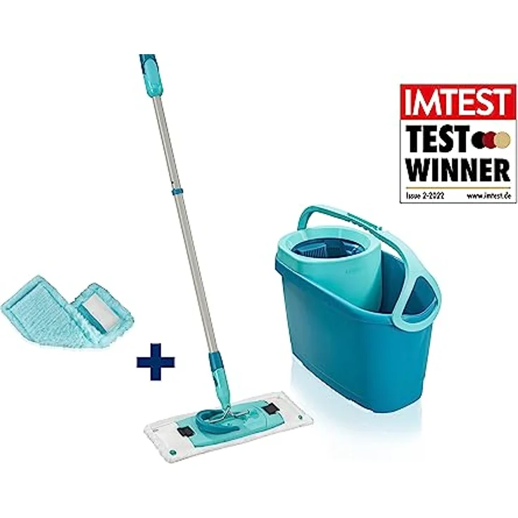 Leifheit Set Clean Twist Flachwischer Ergo 2.0, Bodenwischer mit 1x Mikrofaser Bezug für alle glatten Böden & 1x elektrostatischem Staubtuch, Wischmopp mit Click-System, Mop mit Schleudertechnologie – Bild 2