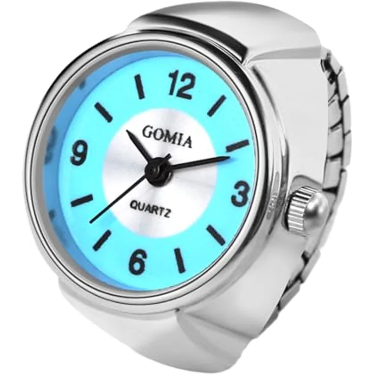 JewelryWe Ringuhr Damen, elastische Fingeruhr mit blauem Zifferblatt, klassisches Analog-Design, wasserdicht bis 10m