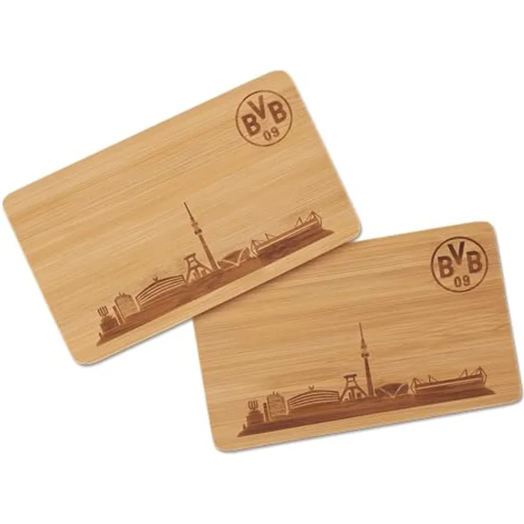 Borussia Dortmund Unisex – Erwachsene Frühstücksbrettchen-Holz-2er Set Brettchen, holzfarbend, One Size