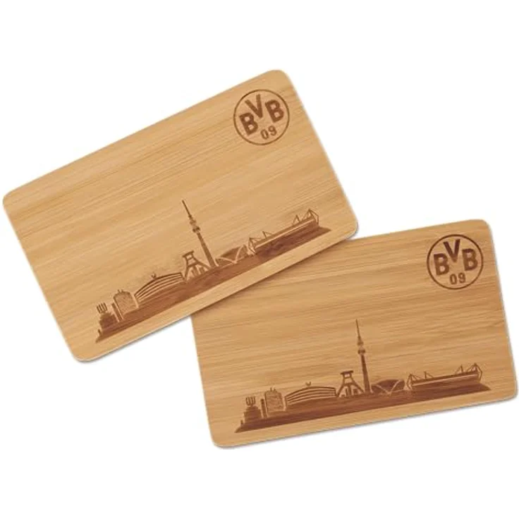 Borussia Dortmund Unisex – Erwachsene Frühstücksbrettchen-Holz-2er Set Brettchen, holzfarbend, One Size – Bild 1