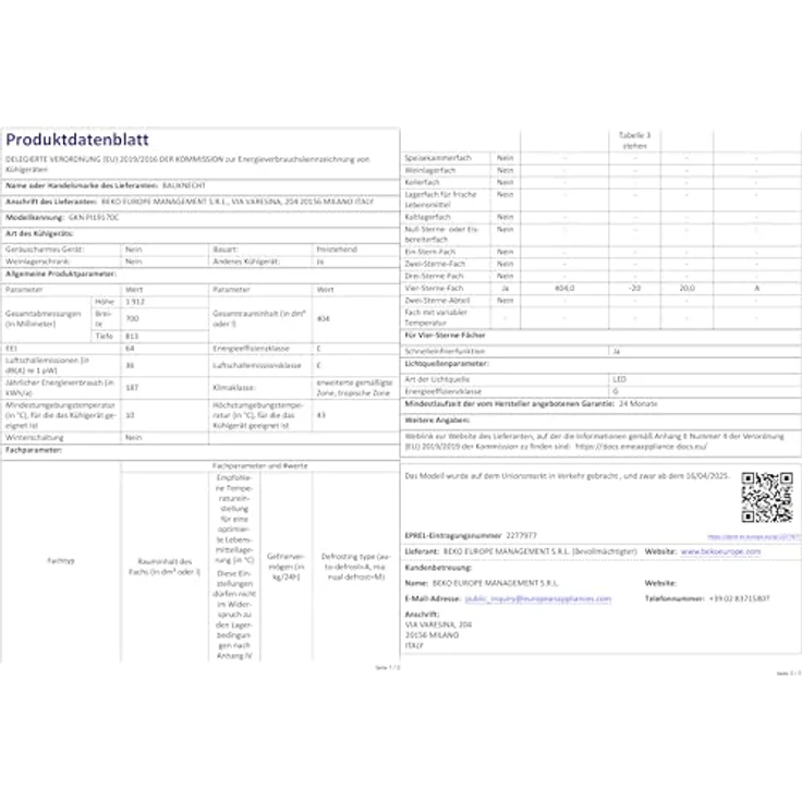 Bauknecht GKN PI19170C Gefrierschrank, 6 Gefrierschubladen, No Frost, 191 cm hoch, Energieeffizienzklasse C, Geräuschpegel 36 dB – Bild 8