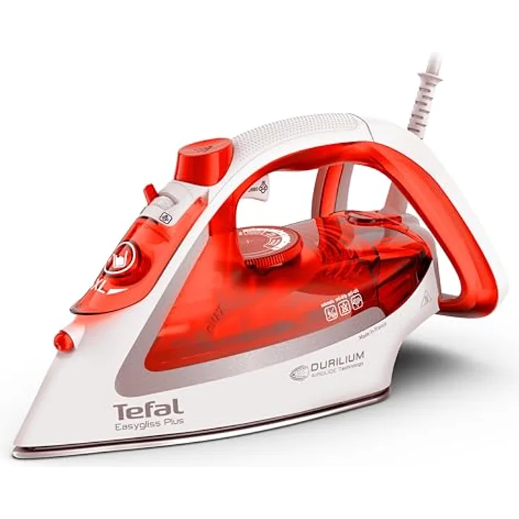 Tefal FV5738 Easygliss Plus Dampfbügeleisen | 2800 W | 45 g/Min. automatische Dampfmengenregulierung | 230 g/Min. Dampfstoß | 3 Dampfzonen | Vertikaldampf | Orangerot/Weiß/Silber