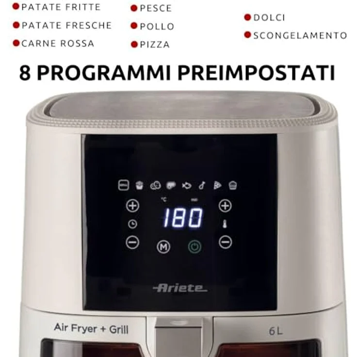 Ariete 4626 Airy Fryer 6L, Luftfritteuse mit 8 Programmen, 1300 W, Transparenter Korb, Weiß – Bild 3
