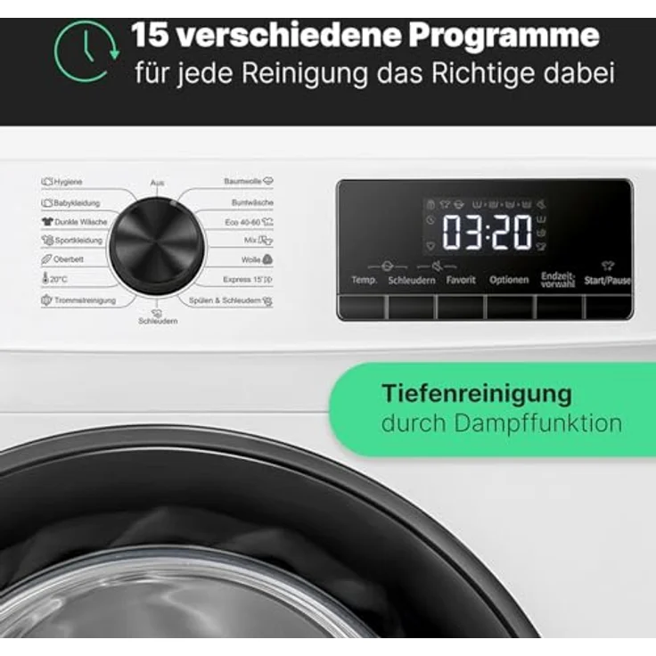 Bomann® Waschmaschine 10kg | max. 1400 U/min | effizienter, leiser & langlebiger Invertermotor | 10 Jahre Motor-Garantie | 15 Programme | Endzeitvorwahl | LED-Display | Washing Machine WA 7110 – Bild 4