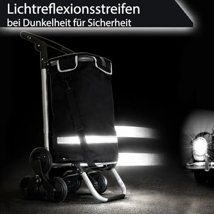 Quick Star Einkaufstrolley Faltbar, Aluminium, 58 l, 50 kg Traglast, schwarz, mit Kühlfach und Treppensteiger-Rollen – Bild 6