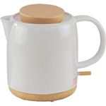 Kvota Elektrischer Wasserkocher aus Keramik mit Holz-Deckel, 1 Liter Volumen, weiß - Modernes Design.