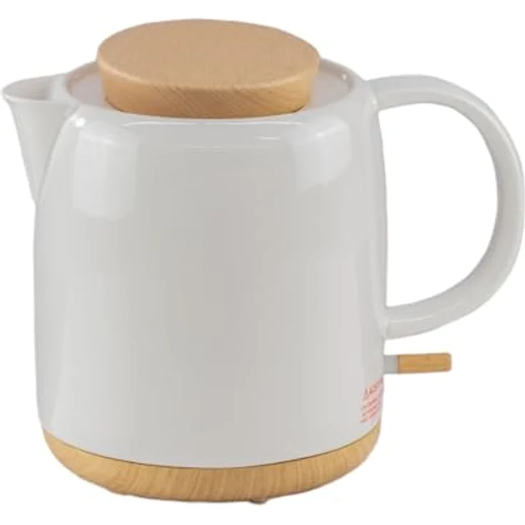 Kvota Elektrischer Wasserkocher aus Keramik mit Holz-Deckel, 1 Liter Volumen, weiß - Modernes Design. – Bild 1