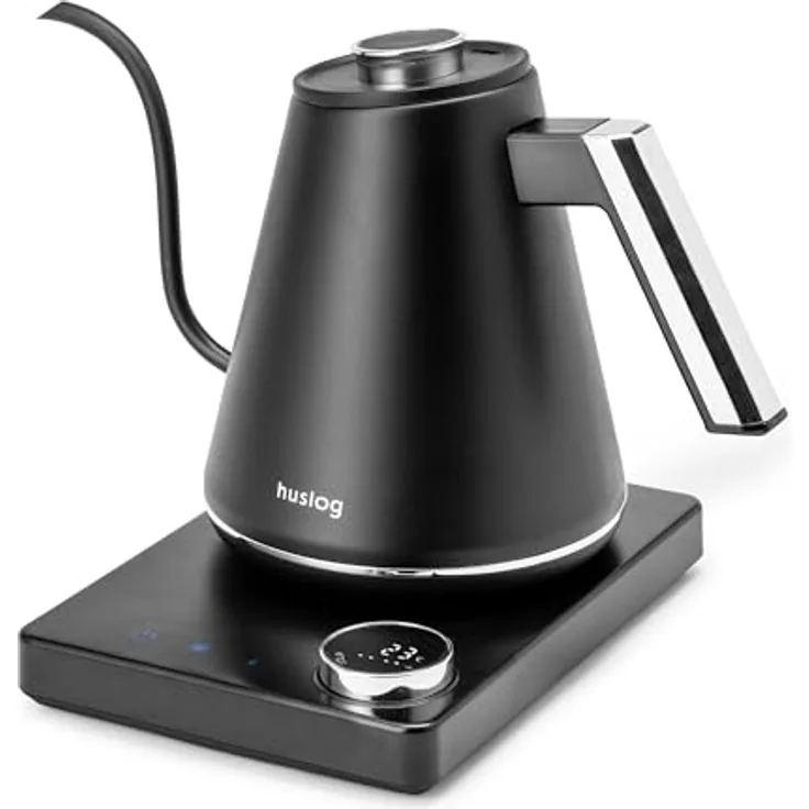 Huslog Elektrischer Wasserkocher 1L mit Temperaturregelung 40–100°C, schwarz, Schwanenhal